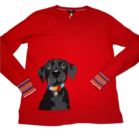 Joules Womens Dog Sweater Size 6 Miranda Red Novelty Retro Maximalist Classic - Picture 1 of 11